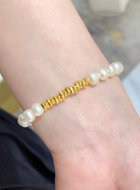 足金岁岁平安珍珠手链温柔气质风