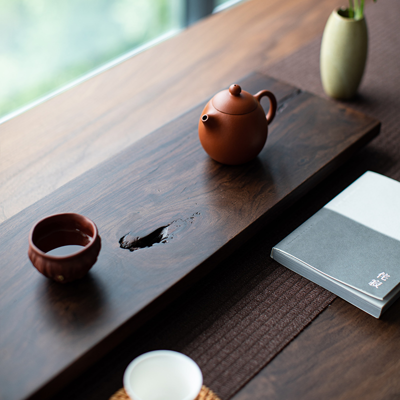 自然开裂干泡台 原木整块黑檀木茶盘家用实木小型茶台长方形 - 图1