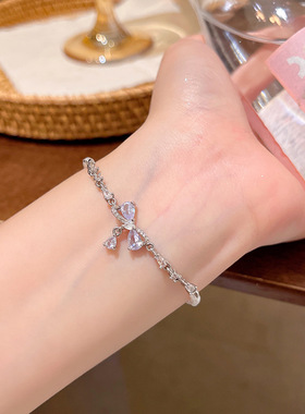 韩系时尚精致锆石蝴蝶结珍珠手链