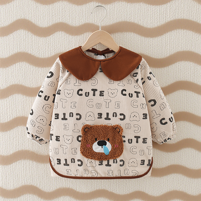 Baby coveralls for eating, waterproof and anti-dirty children's aprons for autumn and winter, new long-sleeved baby food bibs, reverse wear protective clothing