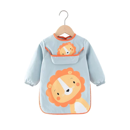 Детский осенний водонепроницаемый фартук для еды для мальчиков, сзади на завязках, с карманом, анти-грязь