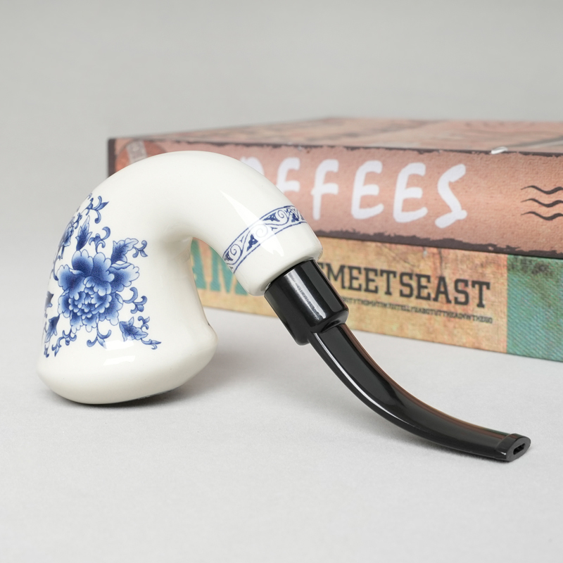 男士陶瓷烟斗手工青花葫芦弯斗传统老式过滤旱烟锅烟斗架烟具配件 - 图0