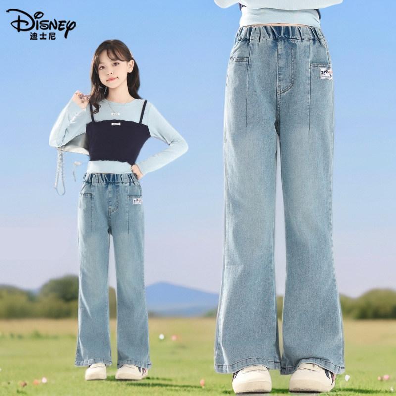 迪士尼童装儿童牛仔裤女童喇叭裤中大童秋季休闲裤女生春秋长裤子,淘宝优惠券,粉丝福利购,淘宝优惠卷