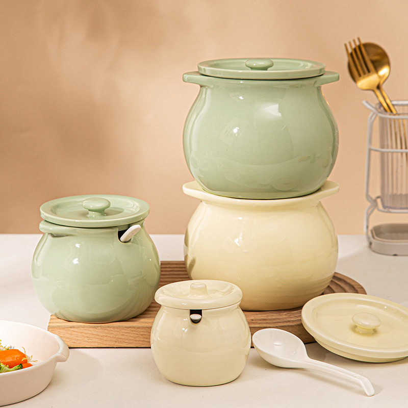 耐高温双耳陶瓷猪油罐家用油泼辣子灌带盖勺调料罐荤油辣椒油罐子,淘宝优惠券,粉丝福利购,淘宝优惠卷