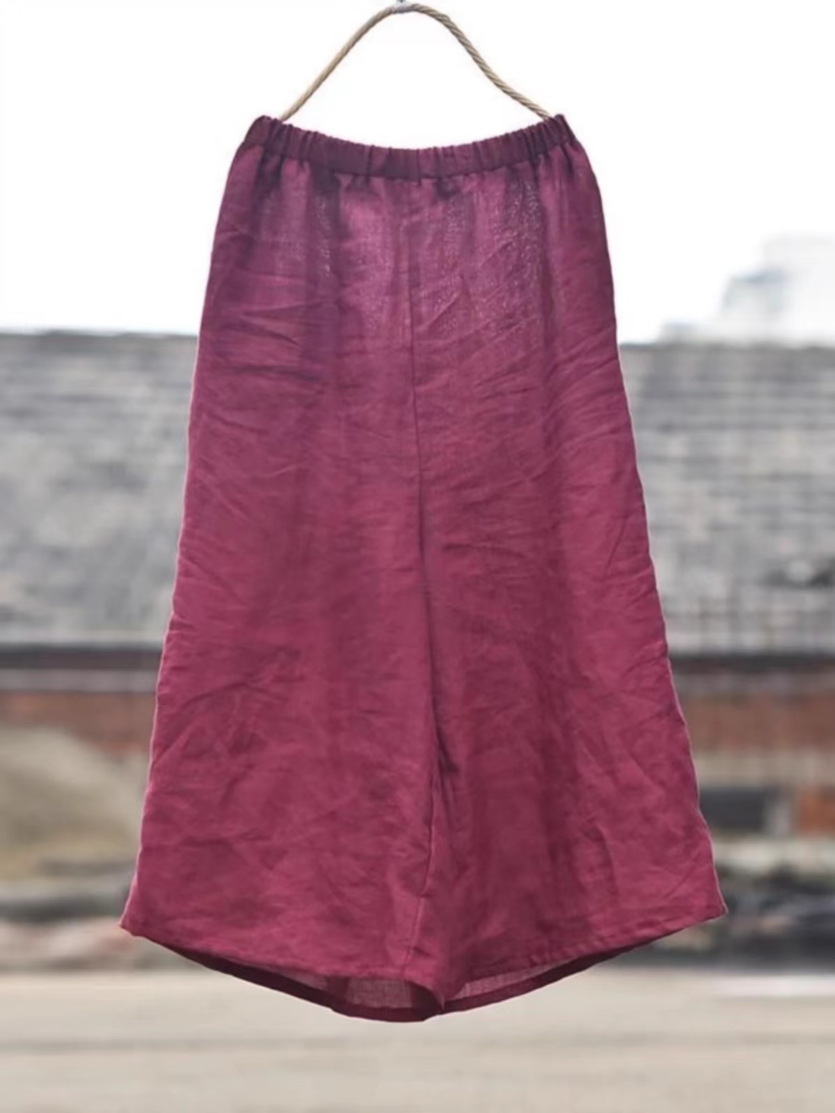 清仓捡漏外贸女装折扣轻薄透气棉麻七分裤简约宽松文艺亚麻阔腿裤 - 图1