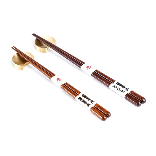 Японские палочки для еды Ishida в горошек, кот, милые японские заостренные палочки для еды, нескользящие палочки для еды в японском стиле из цельного дерева, одинарные и двойные