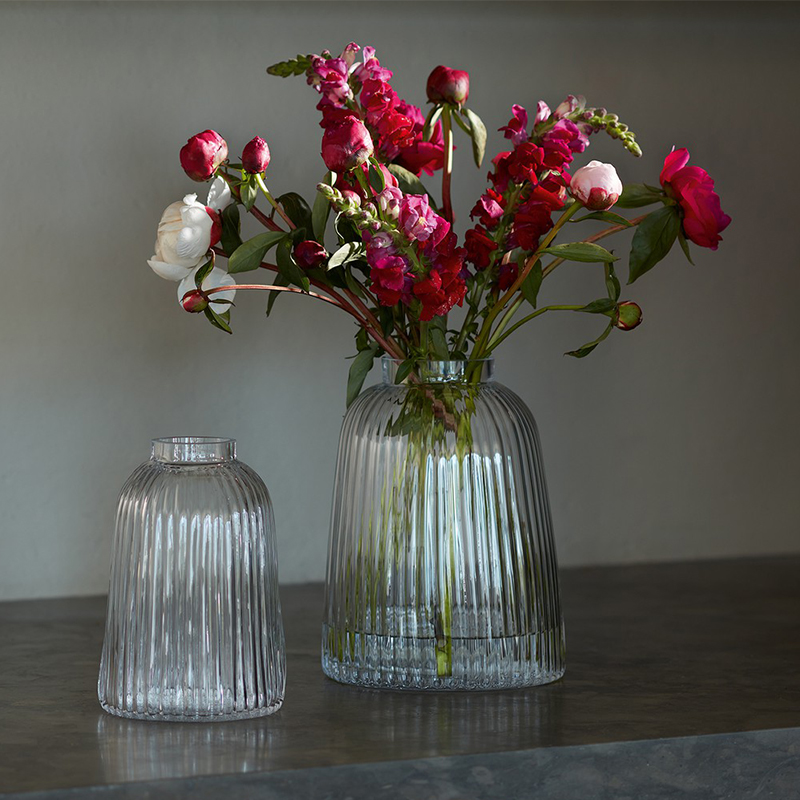 英国LSA玻璃花瓶透明客厅鲜花插花摆件百褶水晶花器桌面装饰高级 - 图2