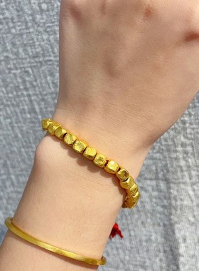 古法手工锤纹小金块手链高颜值百搭复古手环轻奢小众设计手饰代发