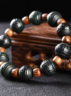 和田玉青玉招财算盘珠手串