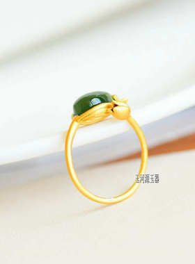 天然和田玉镀金开口戒指送妈妈