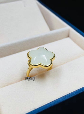 925白玉镀金梅花活口戒指自然