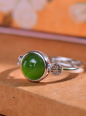 纯银和田玉民族风戒指指环