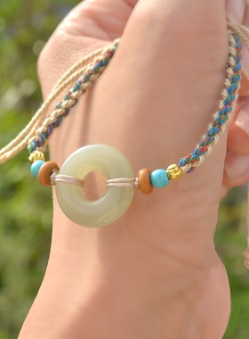 天然和田玉平安扣手链招财转运