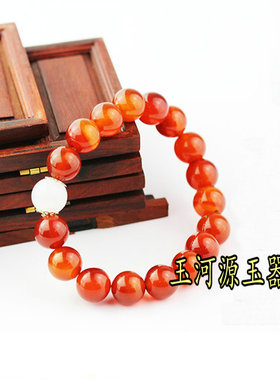 红玛瑙白色情人节玉髓手串包邮