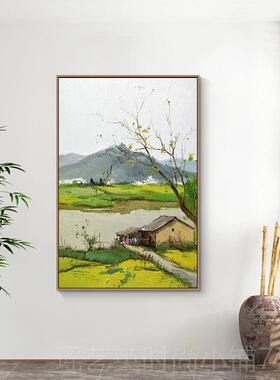 正品乡村田园风格纯绘油客厅中景式绿色风装饰画画原手木山水玄关