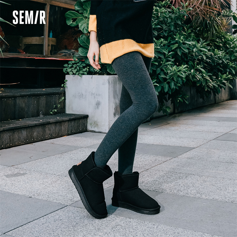Semir雪地靴女鞋2024春秋季新款鞋子女加绒保暖短靴黑色休闲棉靴 - 图2