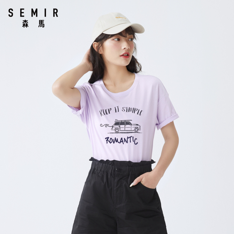 森马纯棉透气短袖女撞色字母t恤 森马outlets店T恤