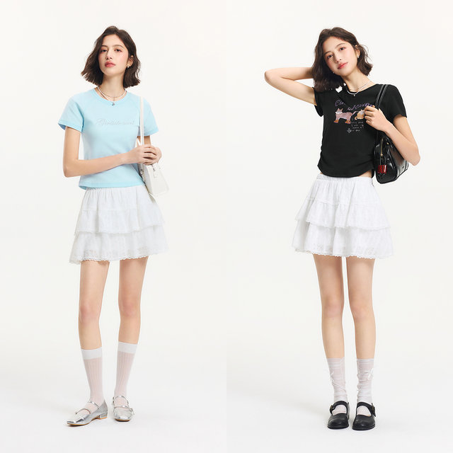 Semir lace lace texture puffy skirt for women