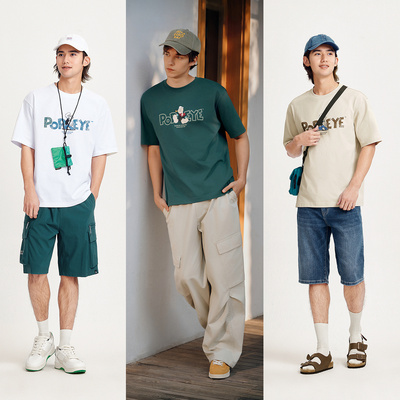 森马大力水手联名短袖T恤男凉感抑菌夏季情侣装宽松印花上衣时尚
