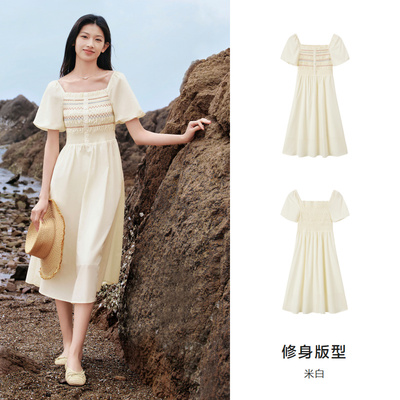 礼金33.9森马女复古黑色连衣裙夏季显白遮肉