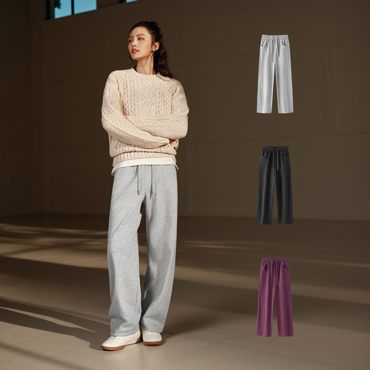 森马休闲裤女冬季发热抑菌抓绒宽松弯刀裤2025新款潮酷简约香蕉裤,淘宝优惠券,粉丝福利购,淘宝优惠卷