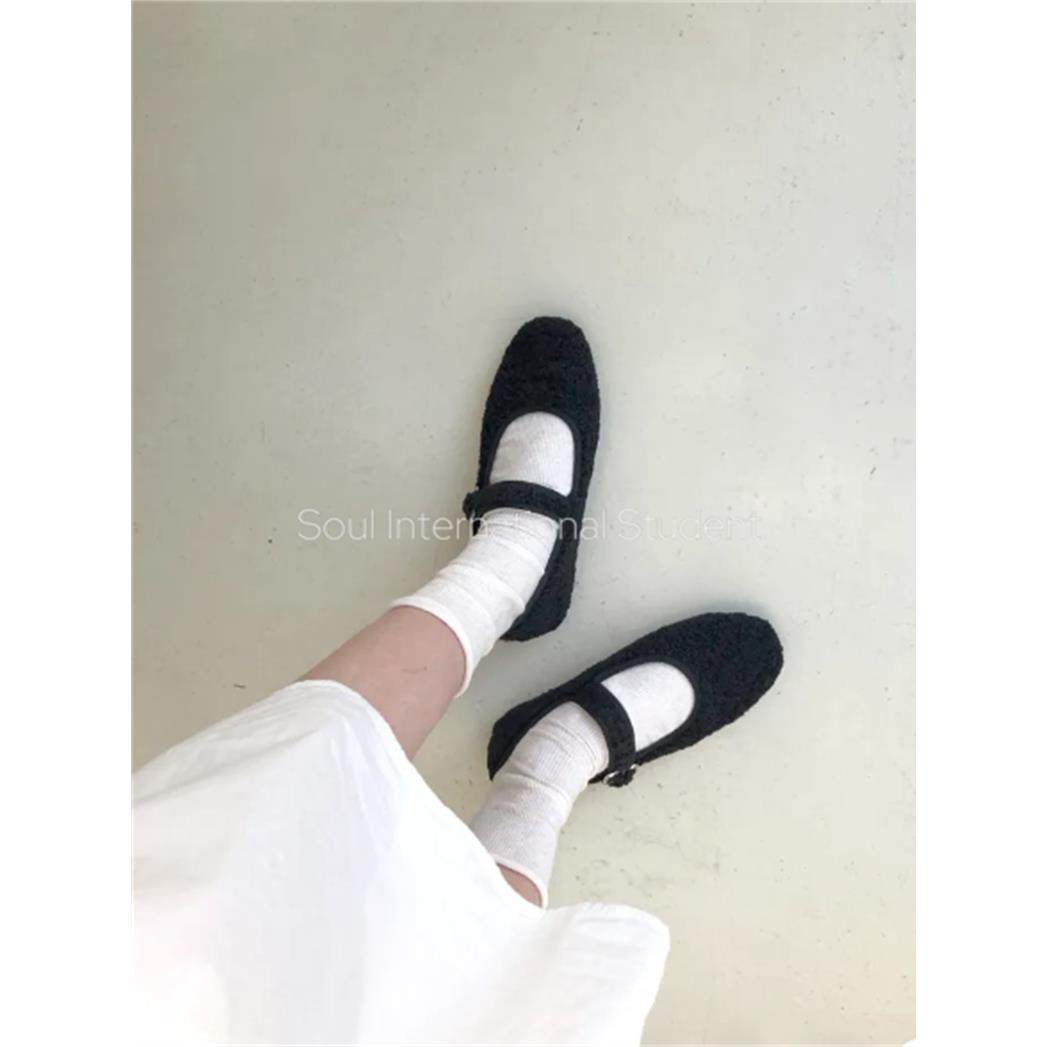 毛绒玛丽珍鞋女灰姑娘冬季一字扣带方头平底鞋舒适百搭毛毛鞋,淘宝优惠券,粉丝福利购,淘宝优惠卷