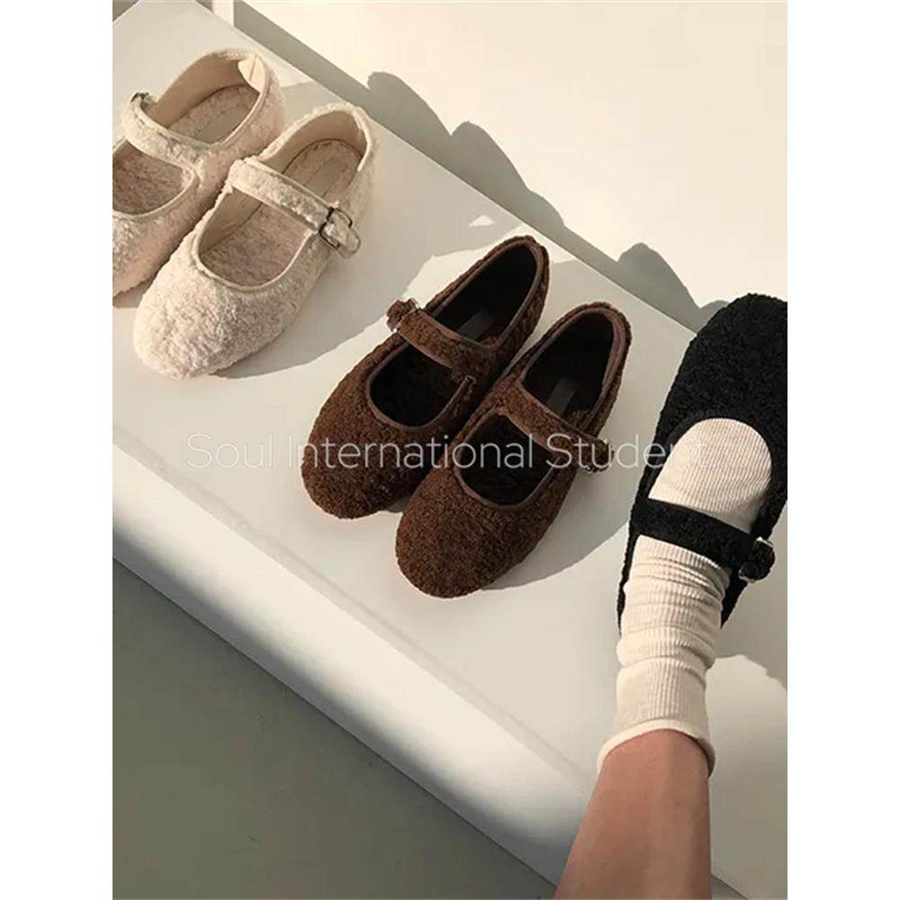 毛绒玛丽珍鞋女灰姑娘冬季一字扣带方头平底鞋舒适百搭毛毛鞋,淘宝优惠券,粉丝福利购,淘宝优惠卷