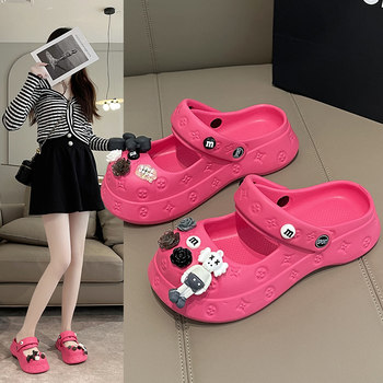 Croc Shoes Women's Summer Outer Wear 2024 New Mary Jane Fashion Versatile Internet Celebrity Thick Soled Baotou Sandals Beach Sandals