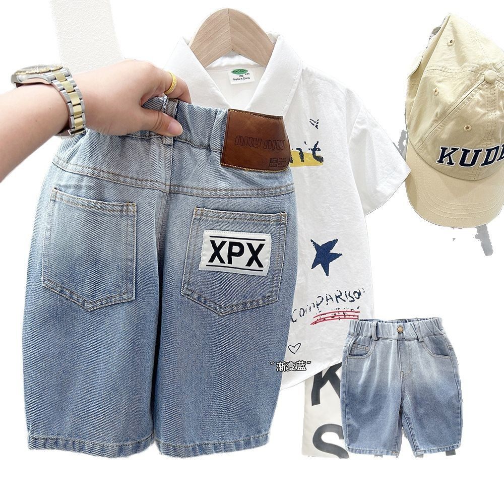 男童短裤夏季新款儿童夏装牛仔短裤中大童纯色字母帅气短裤潮,淘宝优惠券,粉丝福利购,淘宝优惠卷