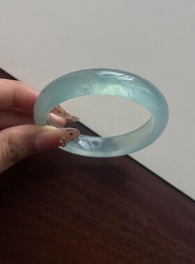 天然水沫玉手镯蓝冰白月光桂花糕玉镯子高冰种正品翡翠色女款礼物