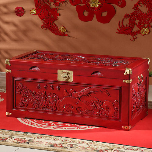 香樟木箱子全樟木结婚嫁妆新娘实木陪嫁字画婚嫁储物木箱复古带锁 - 图2