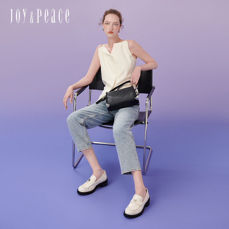 真美诗官方奥莱2024年春季牛皮粗跟褶皱乐福鞋YQB85AA4 - 图3