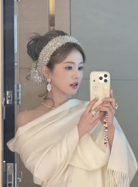 超仙银色亮片发带宽边发箍飘带女