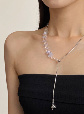 冰透水晶串珠碎石抽拉蛇骨链项链