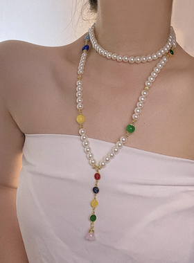 珍珠串珠女新中式珐琅彩项链颈链