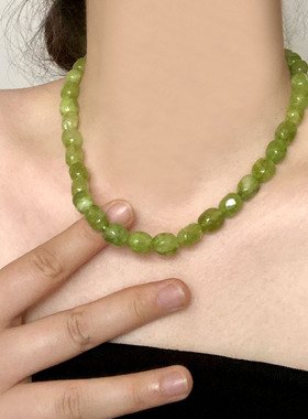 翠绿蓝玉髓不规则异形串珠项链