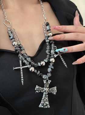 甜酷辣妹暗黑骷髅十字架吊坠项链