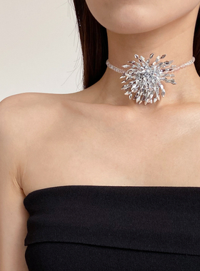 碎钻水晶串珠烟花流苏花朵项链女