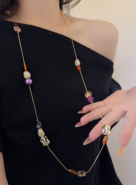 简约小众设计水晶串珠毛衣链长款