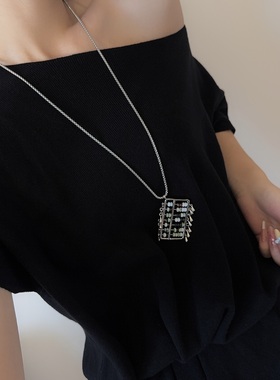 彩色石头算盘吊坠个性项链长款女