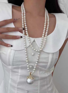 夸张大气大珍珠吊坠长款毛衣链女