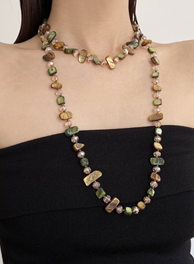 波西米亚彩贝壳串珠双层锁骨颈链