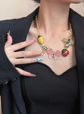 复古设计金属蝴蝶瓢虫小动物项链