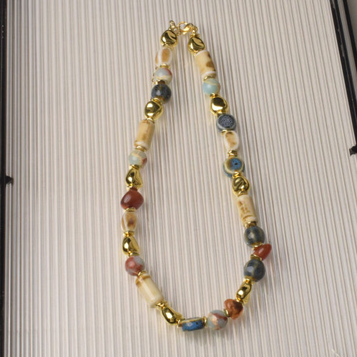 彩色多巴胺复古vintage中古陶瓷拼接项链女choker异形不规则颈链 - 图2