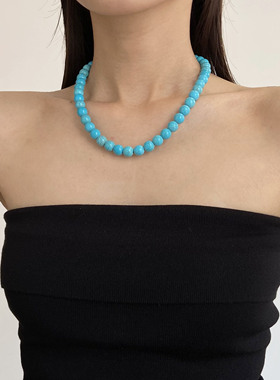 新中式人造绿松石串珠项链女