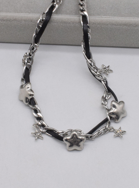 皮质女式星星编织项链