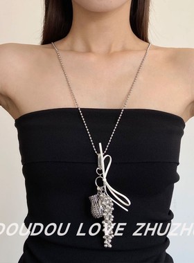 银色编织花瓶设计蝴蝶结项链女