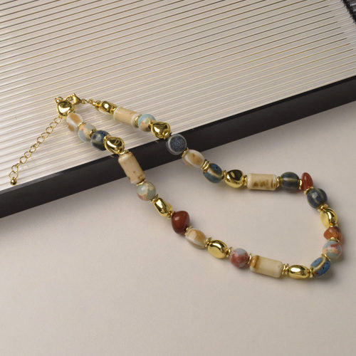 彩色多巴胺复古vintage中古陶瓷拼接项链女choker异形不规则颈链 - 图3