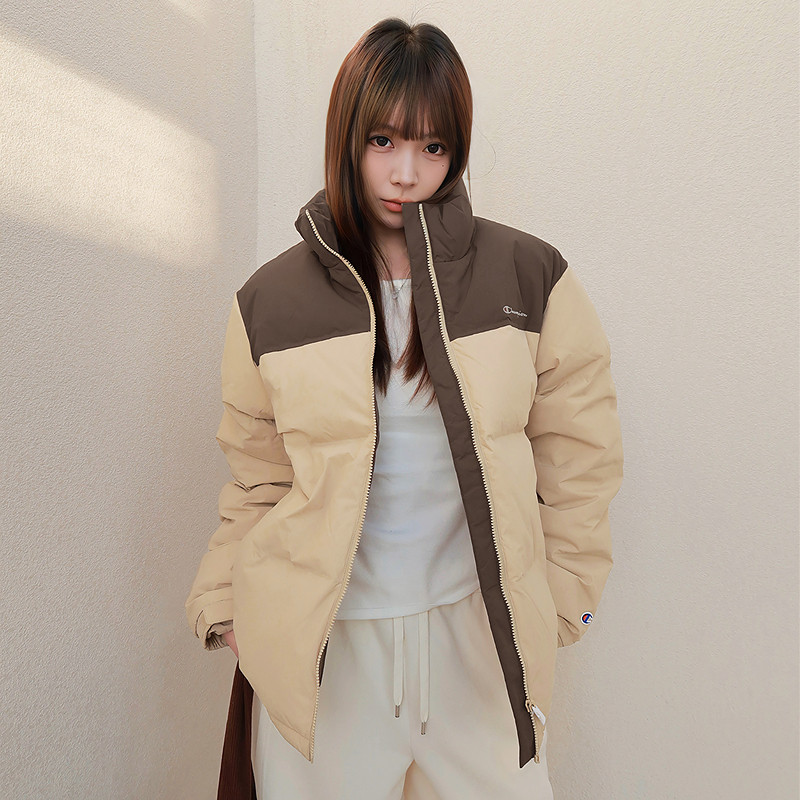 [三防]Champion冠军拼色羽绒服男2025冬季新款黑色短面包服立领秋