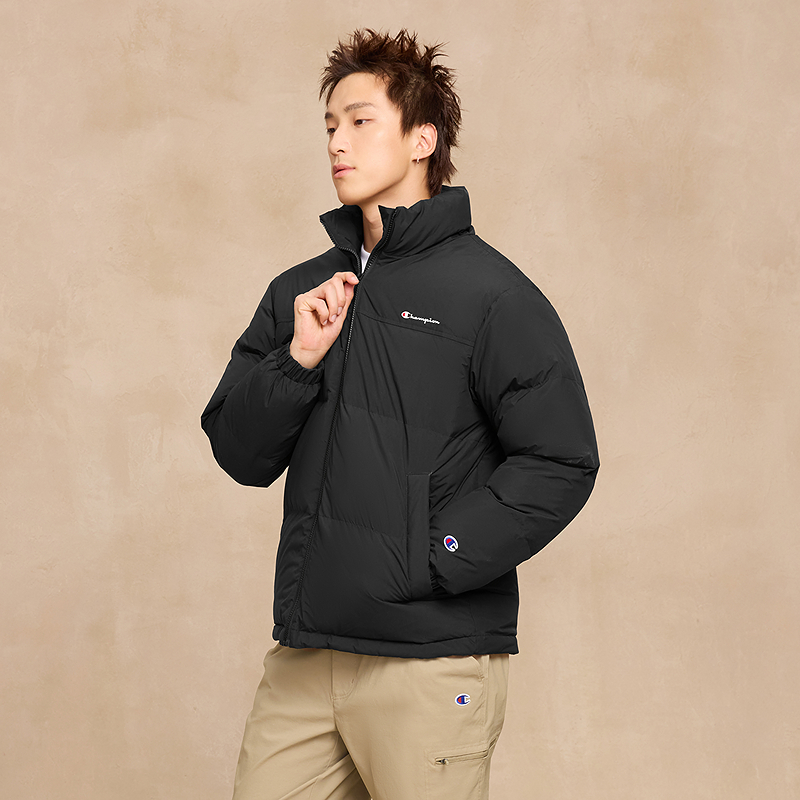 [三防]Champion冠军拼色羽绒服男2025冬季新款黑色短面包服立领秋